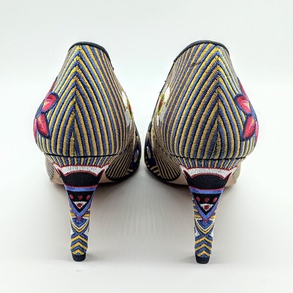 Neiman Marcus Multicolor Floral Striped Embroidered Heels 8M - Picture 5 of 9
